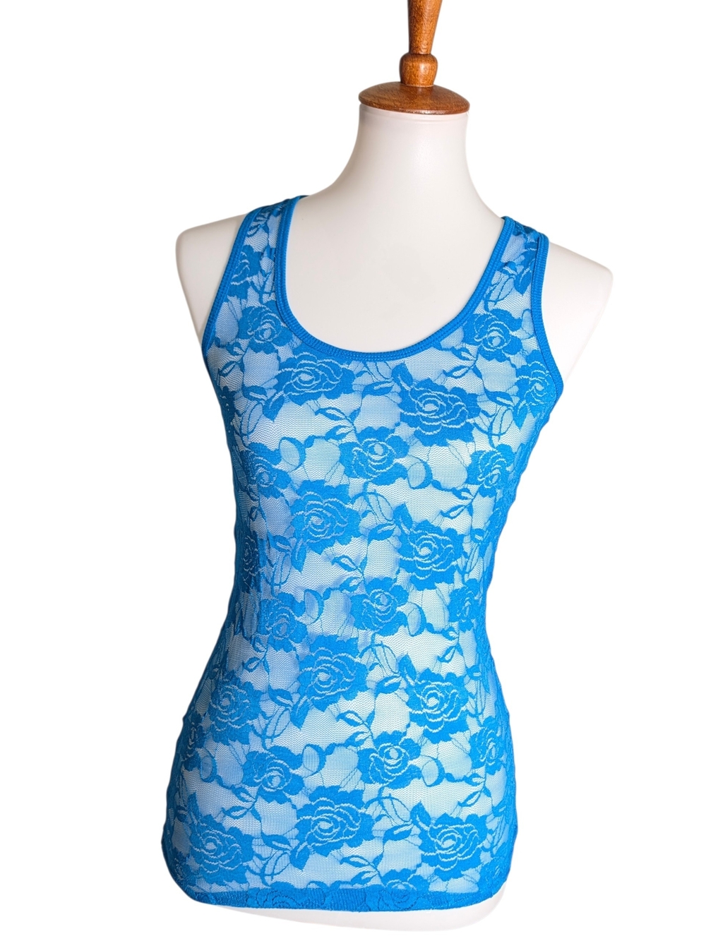 Color Story Blue Floral Lace Tank Chemise